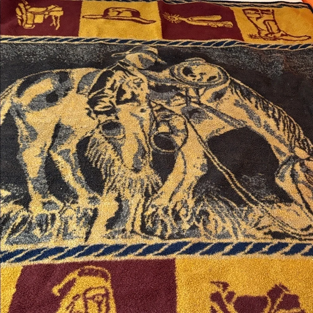 Cowboy Western Marlboro Man Cow & Horse Vintage 70s Wall Hanging Blanket Throw